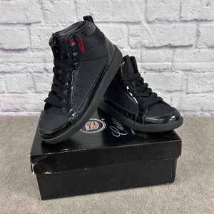 RARE‎ Vintage Cadillac Kids High Top Sneakers Black Patent Logo Lace Up Size 3.5